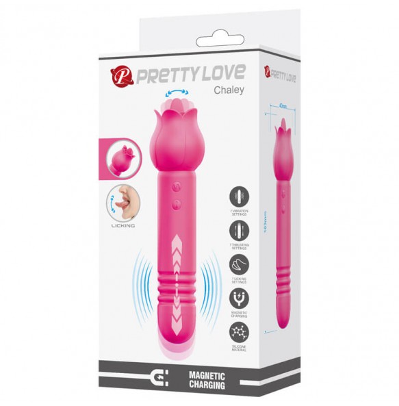 PRETTY LOVE - Chaley Tongue Licking Thrusting Vibration Massager (Chargeable - Red Rose)